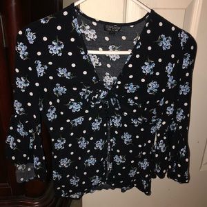 Topshop Floral Blouse with Bell Sleeves